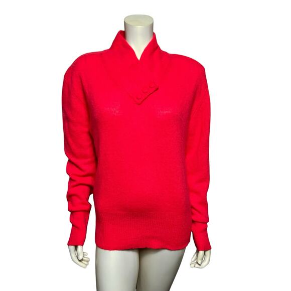 Christie & Jill Red Lambswool Angora Mock Neck Sweater with Button Detail Large - Picture 1 of 8